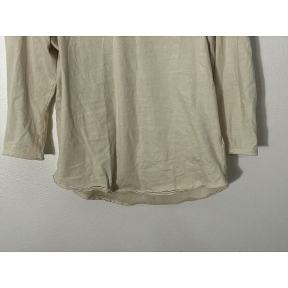 We The Free People Cream Oatmeal 3/4 Sleeve Shirt Size XL Distressed Pleats - Picture 3 of 14